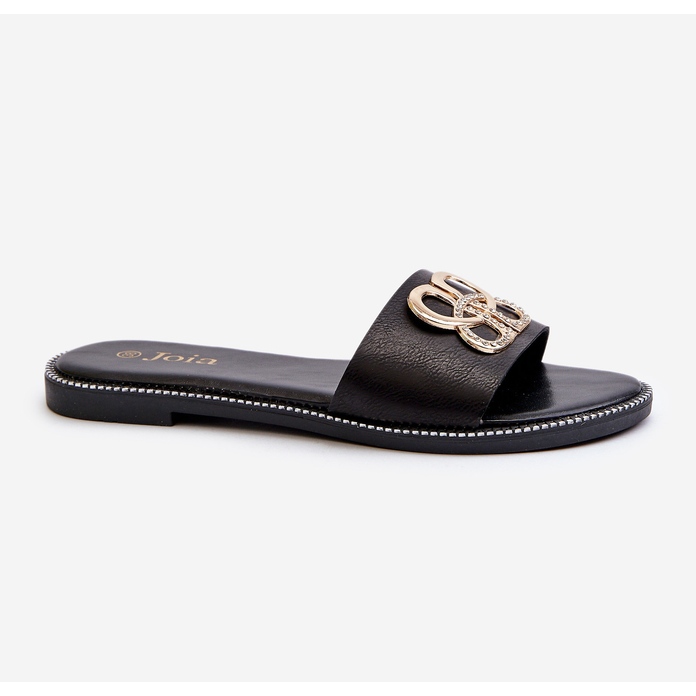 Flip-flops De Dama Cu Decorat In Piele Ecologica Pe Toc Plat, Sadria Neagra negru 1