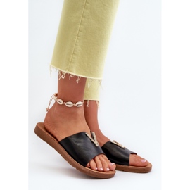 Flip-flops Dama Pe Talpa Plata Cu Decorat, Piele Eco, Makia Neagra negru 2