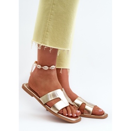 Flip-flops de damă plate cu decupaje aurii Fiviama de aur 2