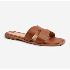 Flip-flops plate pentru damă cu decupaje, maro, Fiviama 1