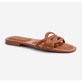 Flip-flops de damă din piele ecologică cu toc plat, maro, moldela 1