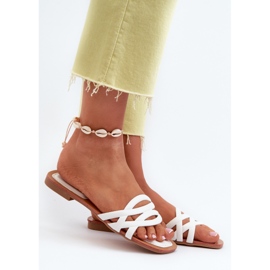 Flip-flops de damă din piele ecologică cu toc plat, alb, moldela 2