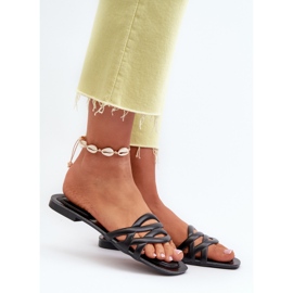 Flip-flops de damă din piele ecologică cu toc plat, negru, moldela 2