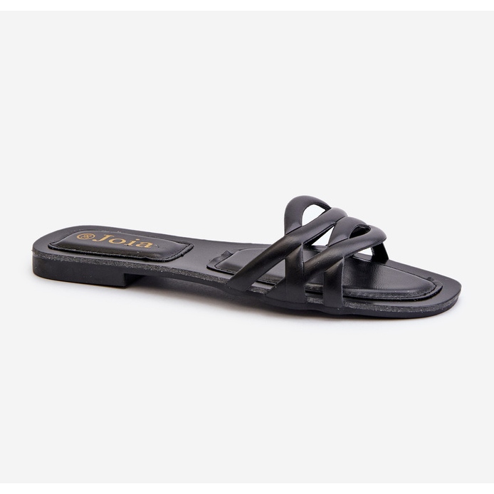 Flip-flops de damă din piele ecologică cu toc plat, negru, moldela 1