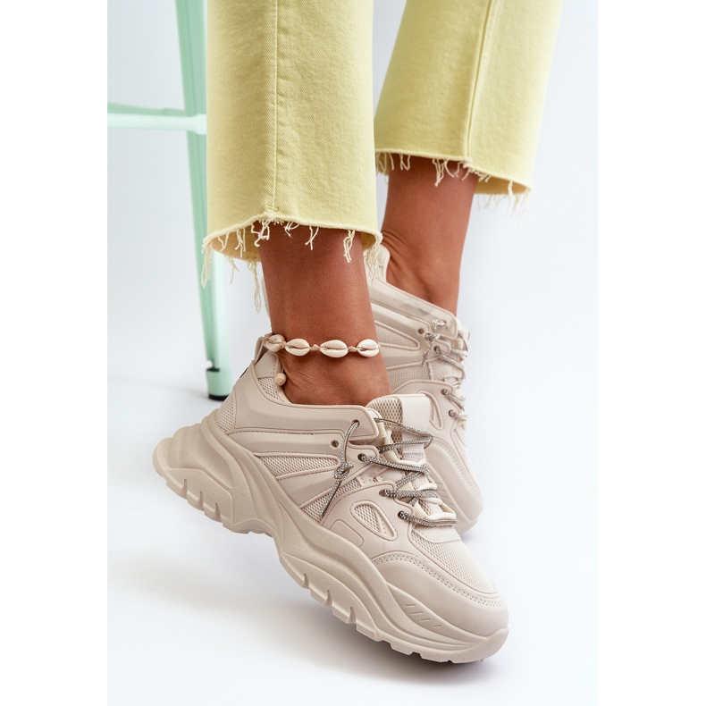 Pantofi de damă pe o talpă masivă cu șireturi decorative Bej Relissa 1