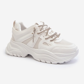 Pantofi de damă pe o talpă masivă cu șireturi decorative Relissa albă 1