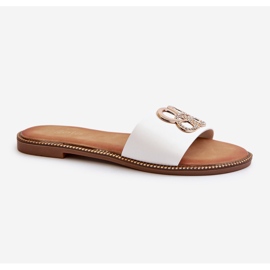 Flip-flops De Dama Cu Decorat In Piele Ecologica Pe Tocuri Plate, Alb Sadria 1