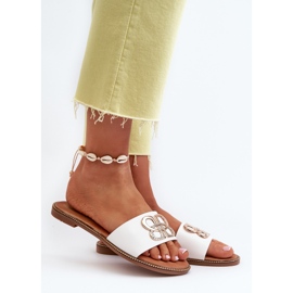 Flip-flops De Dama Cu Decorat In Piele Ecologica Pe Tocuri Plate, Alb Sadria 2