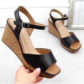 Sandale cu pană negre de damă Sergio Leone SK229 negru 1