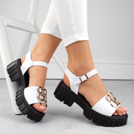 Sandale de damă din piele cu toc și platformă, alb Vinceza 7910 2