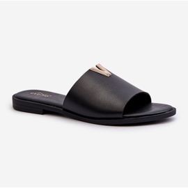 Flip-flops de damă din piele ecologică cu toc plat, Maliha neagră negru 1