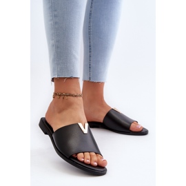 Flip-flops de damă din piele ecologică cu toc plat, Maliha neagră negru 2