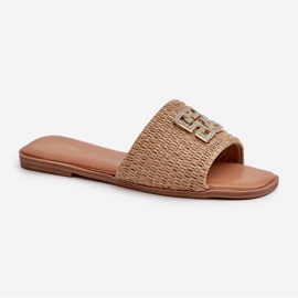 Flip-flops de damă cu împletitură și decor, Beige Omenna bej 1
