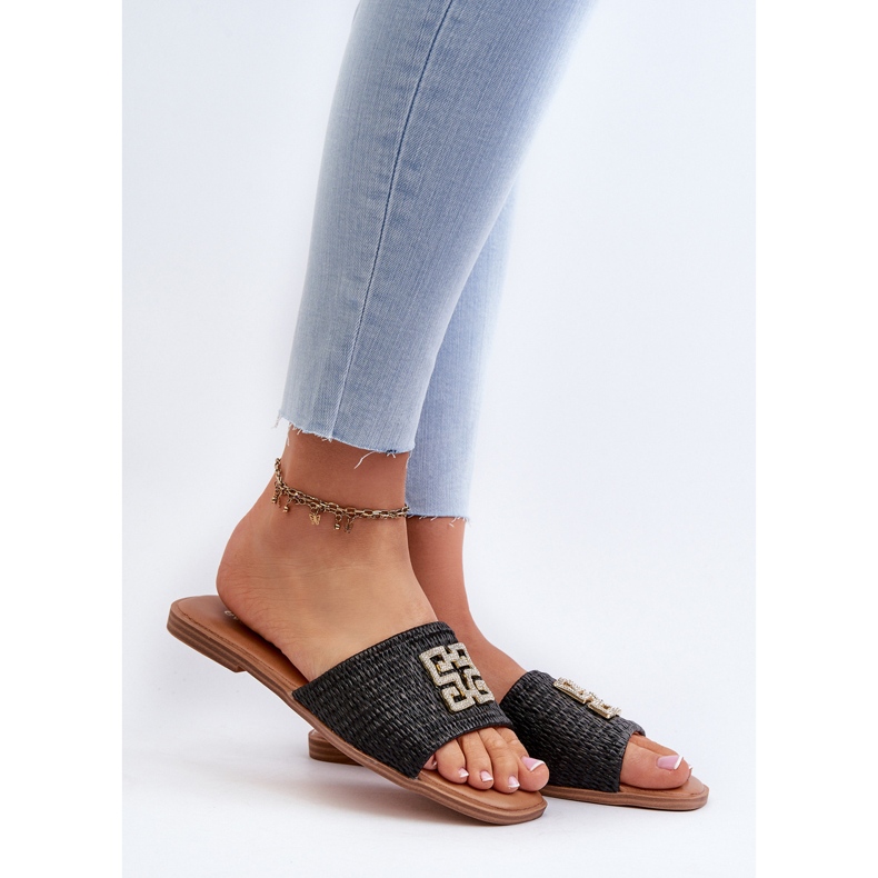 Flip-flops de damă cu împletitură și decor, Black Omenna negru 1