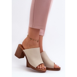 Papuci de dama eleganti, usori, cu toc inalt, Varnila Bej maro 2