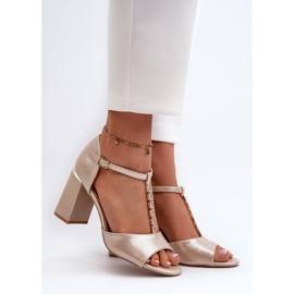 Vinceza Sandale din piele cu toc inalt cu strasuri, Aniya aurii de aur 2