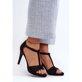 Vinceza Sandale de dama cu toc inalt din piele intoarsa ecologica, Obdaria neagra negru 2
