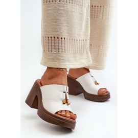 Vinceza Flip-flops de damă din piele ecologică cu platformă și bloc, Dafira albă 1