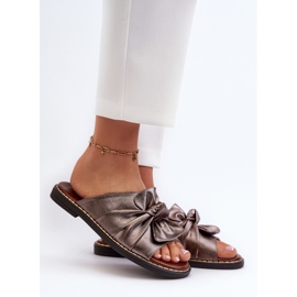 Flip-flops de damă, cu toc plat, din cupru, Nelvira maro 2