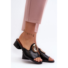 Flip-flops De Dama Eleganti Cu Toc Jos Cu Decorat Auriu Negru Uzimila 2