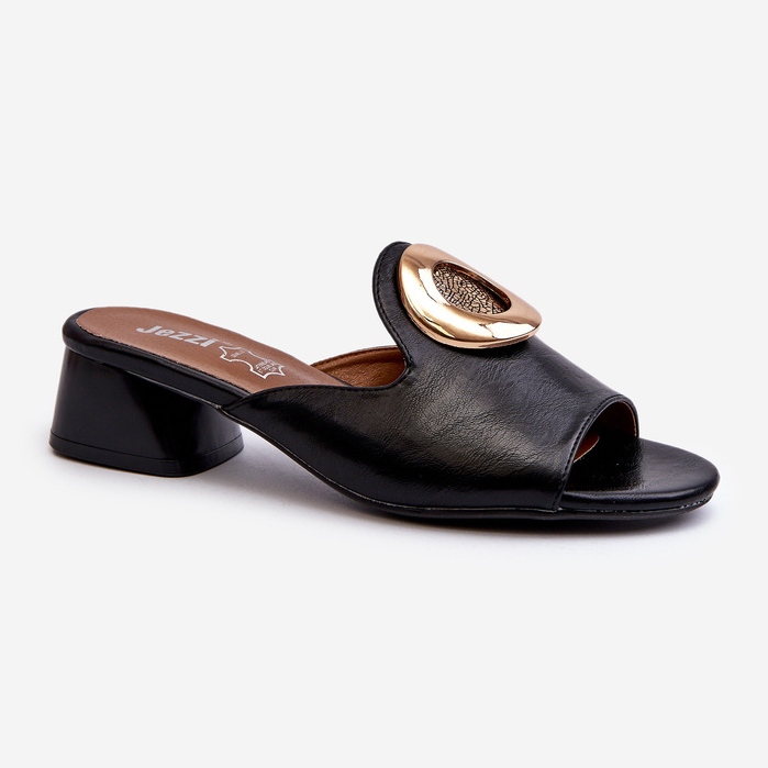 Flip-flops De Dama Eleganti Cu Toc Jos Cu Decorat Auriu Negru Uzimila 1
