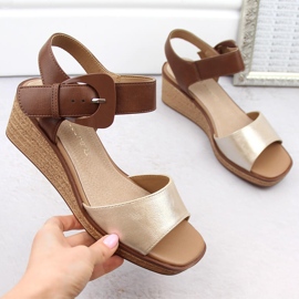 Sandale cu pană de damă cu cataramă aurie Sergio Leone SK302 de aur 1 Sandale cu pană de damă cu cataramă aurie Sergio Leone SK302 de aur 1