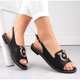 Sandale de dama comode cu decor, negre S.Barski 053 negru 1