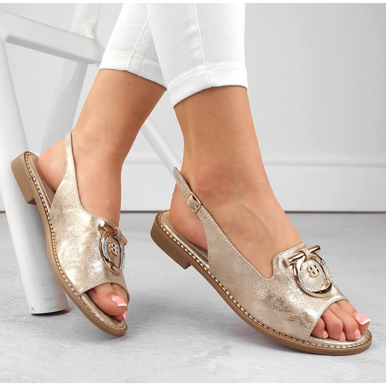 Sandale de dama comode cu decor auriu S.Barski 053 de aur 1