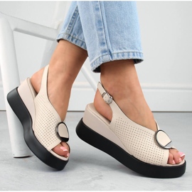 Sandale cu pană ajurata din piele bej Filippo DS6074 1