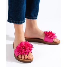 Șlapi de damă fucsia cu o floare violet 1