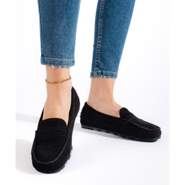 Mocasini de dama din piele intoarsa neagra negru 1
