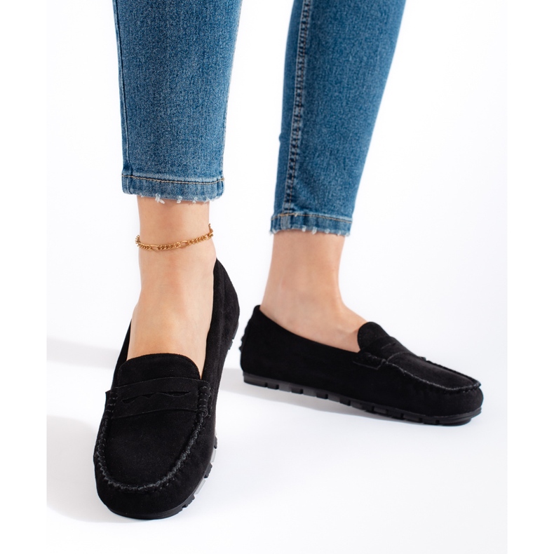 Mocasini de dama din piele intoarsa neagra negru 1