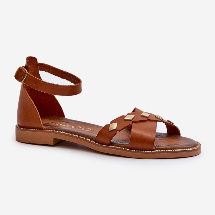 Sandale plate din piele pentru femei Zazoo 40378, maro 2