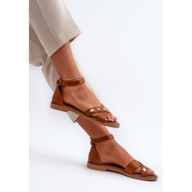 Sandale plate din piele pentru femei Zazoo 40378, maro 1