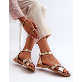 Sandale plate din piele pentru femei Zazoo 40378, aurii de aur 1