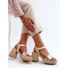 Zazoo 40386 Sandale din piele pentru femei pe bloc, auriu de aur 1