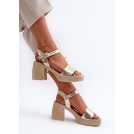 Zazoo 40386 Sandale din piele pentru femei pe bloc, auriu de aur 2