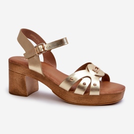 Sandale de damă cu toc înalt din piele ecologică, Assames auriu de aur 1