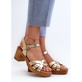 Sandale de damă cu toc înalt din piele ecologică, Assames auriu de aur 2