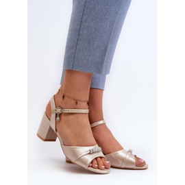 Vinceza Sandale Damă Piele Ecologică Pe Toc Înalt Cu Decorații Narhi Aurii de aur 2