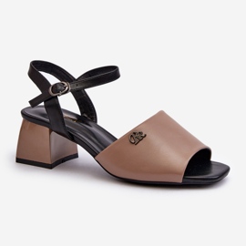 Vinceza Sandale de damă elegante din piele ecologică pe bloc, bej Vattima 1