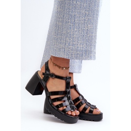 Vinceza Sandale de dama din piele lacuita pe toc inalt, Aninifer Negru 2