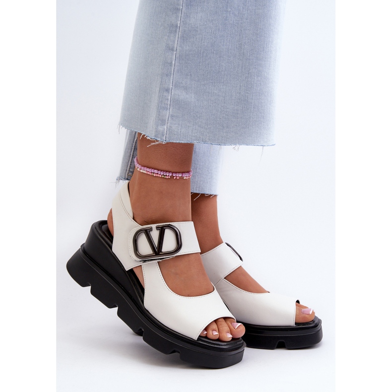 Vinceza Sandale de damă cu pană și platformă din piele ecologică, Triaola albă 2