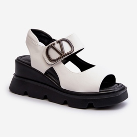 Vinceza Sandale de damă cu pană și platformă din piele ecologică, Triaola albă 1