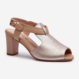 Jezzi Sandale de damă cu toc înalt din piele ecologică, auriu Queenmarie de aur 1