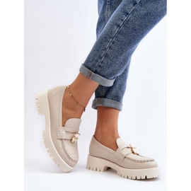 Pantofi Piele Mocasini Cu Ursuleț CheBello 4291 Bej Deschis 1