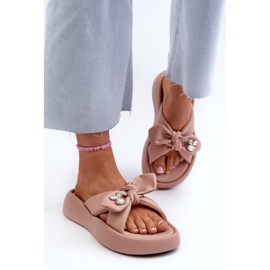 Flip-flops din piele de damă pe platformă roz GOE NN2N4109 4