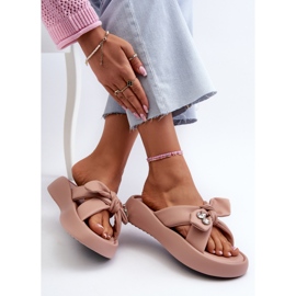 Flip-flops din piele de damă pe platformă roz GOE NN2N4109 7