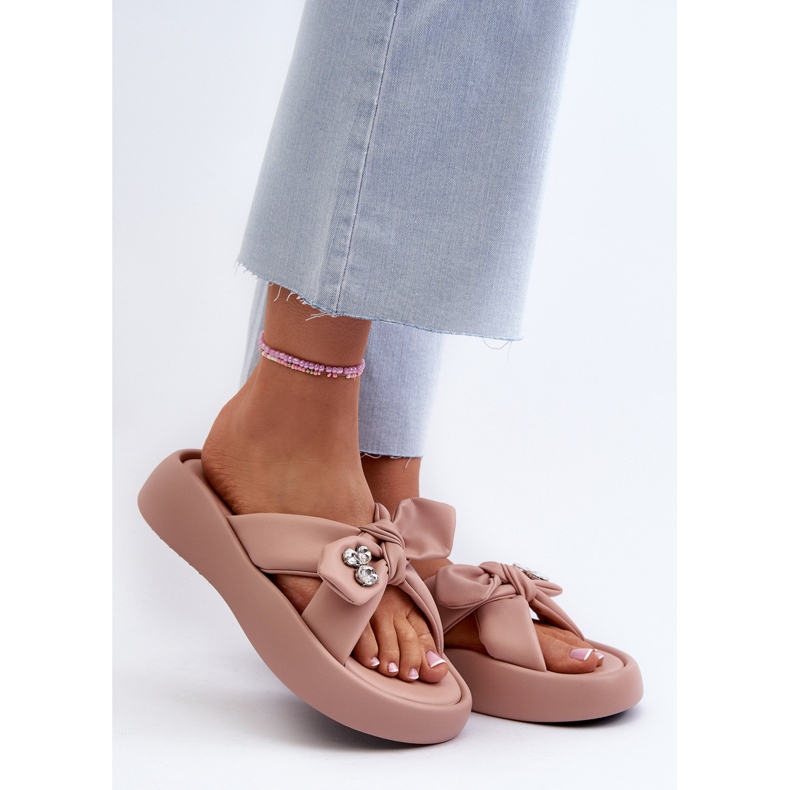 Flip-flops din piele de damă pe platformă roz GOE NN2N4109 2