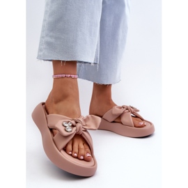 Flip-flops din piele de damă pe platformă roz GOE NN2N4109 3